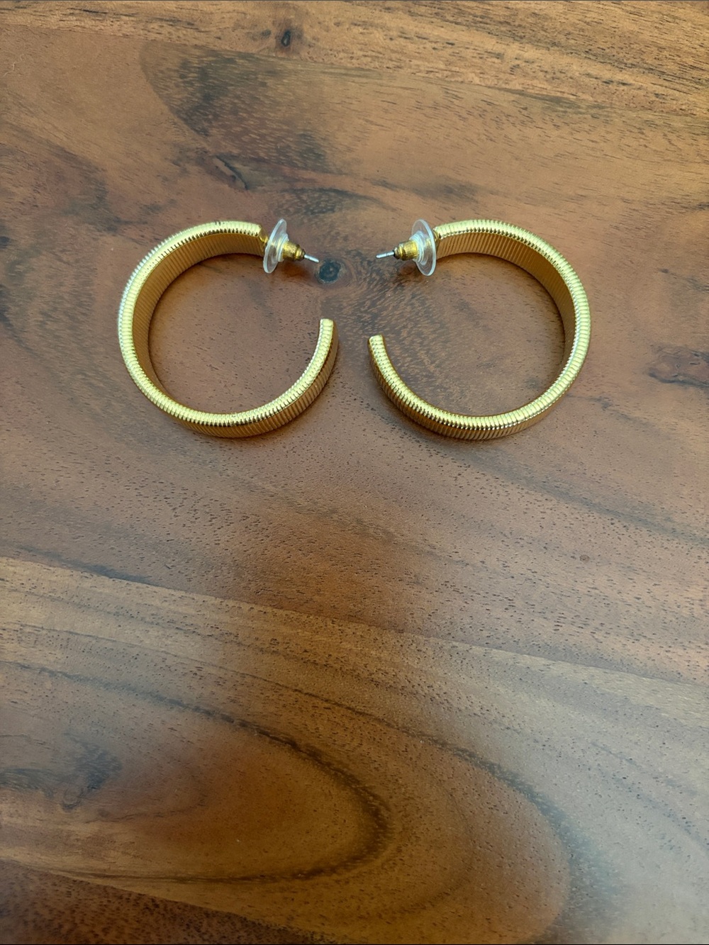 Kenneth Jay Lane Gold Ribbed Hoop Earrings